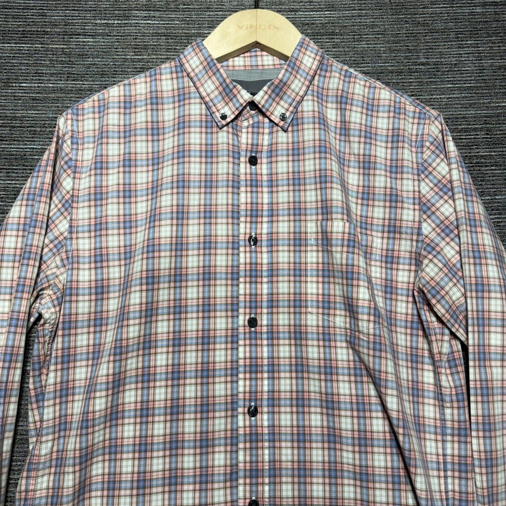 Vince Shirt Button Down Men M Pink Plaid LS Button Collar Chest Pocket